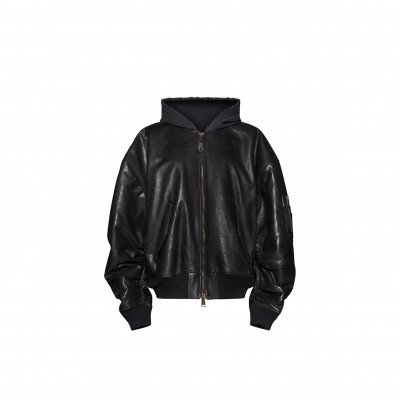 BALENCIAGA WOMEN'S BLACK OVERSIZED LEATHER BOMBER JACKET 768772TOS171000